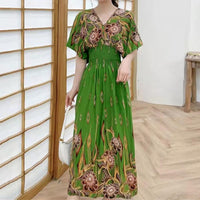 Summer Maxi Dress Soft Half Sleeves Vintage Style Ethnic Summer Vacation Lady Summer Dress Lady Summer Dress Daily Wear