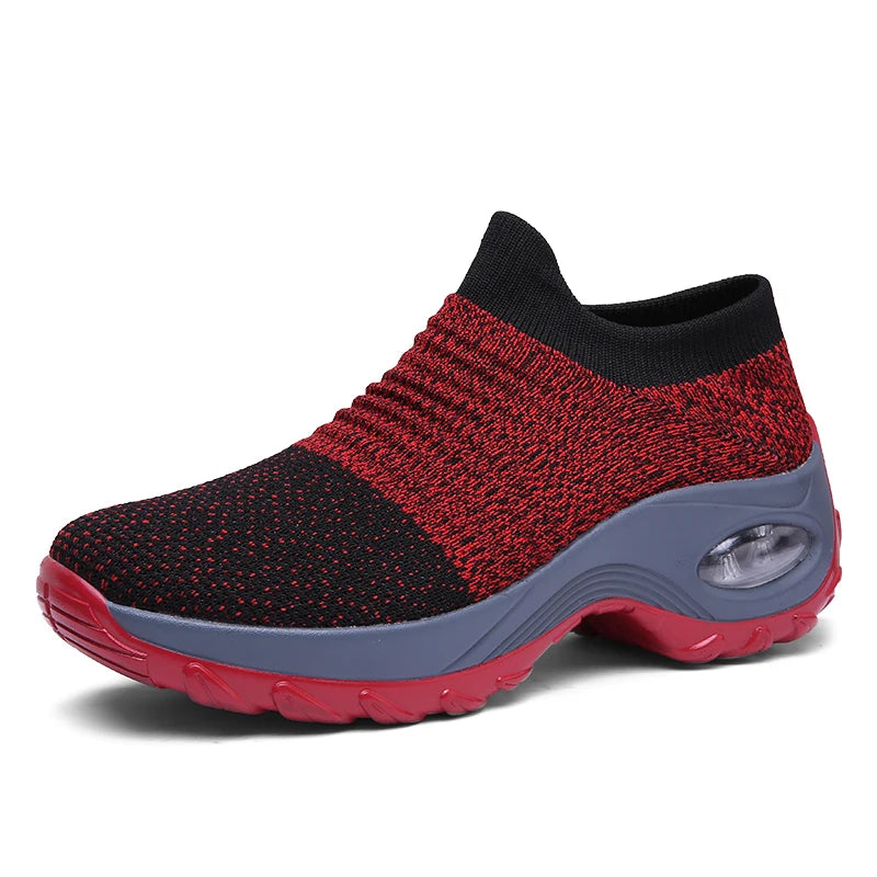 Women's Walking Trainers Fashion Fly Weaving Sock Sneakers Breathable Comfortable Nursing Shoes Casual Platform Loafers Non-Slip