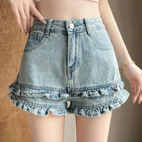 Denim Shorts 2025 Summer Thin High-waisted A-shaped Straight Hot Pants