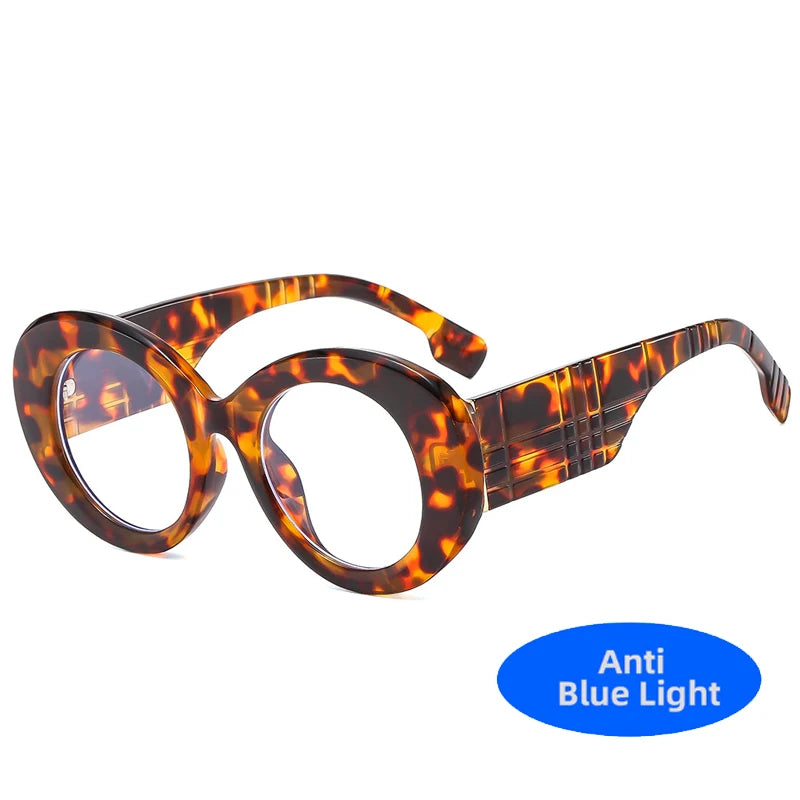 Retro Stripe Yellow Anti Blue Light Glasses For Women 2025 Luxury Brand Large Round Eyeglasses Frame Retro Transparent Glasses