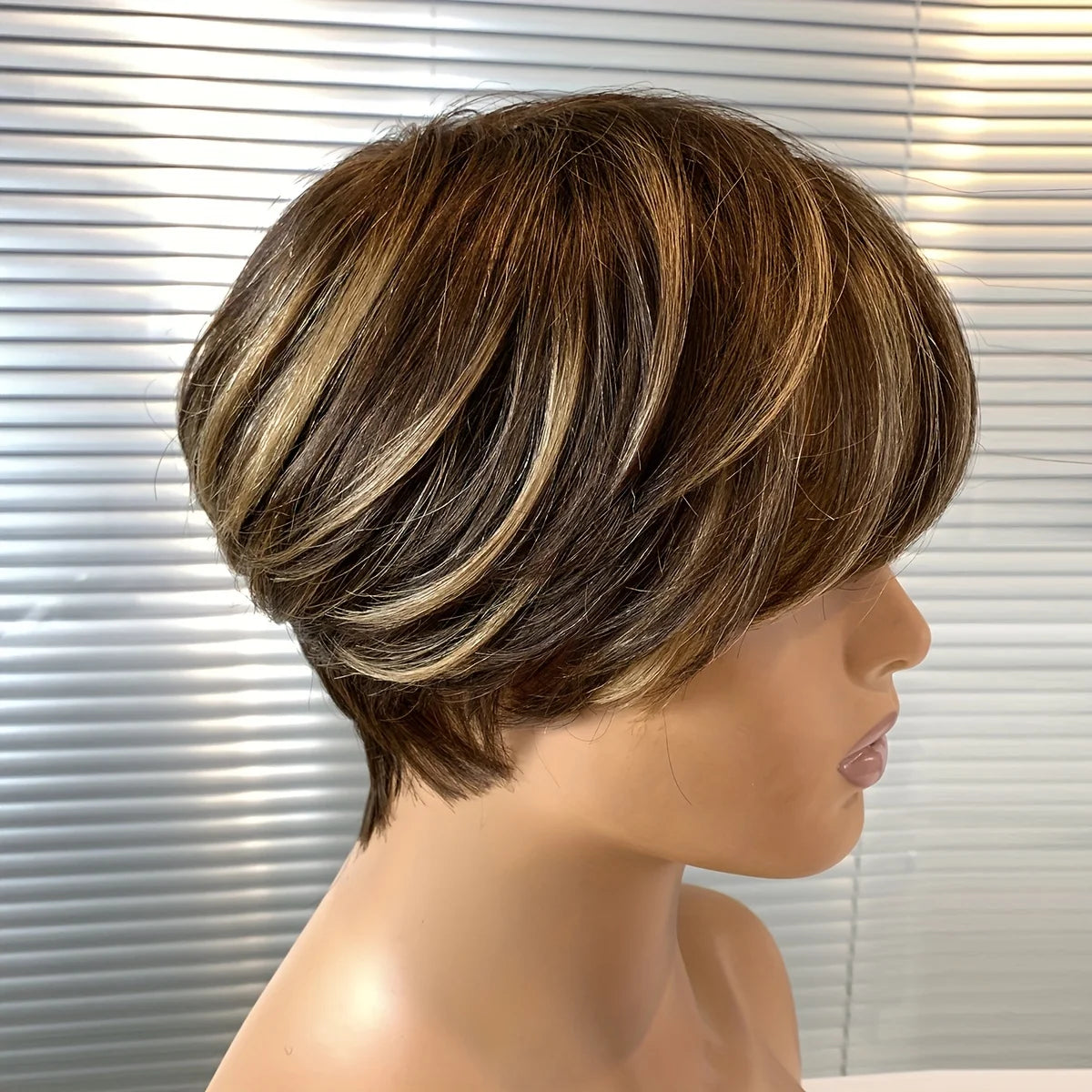 Human Hair Wig Highlight Pixie Cut Wig Short Wig With Bangs Human Hair Wig For Women Machine Made