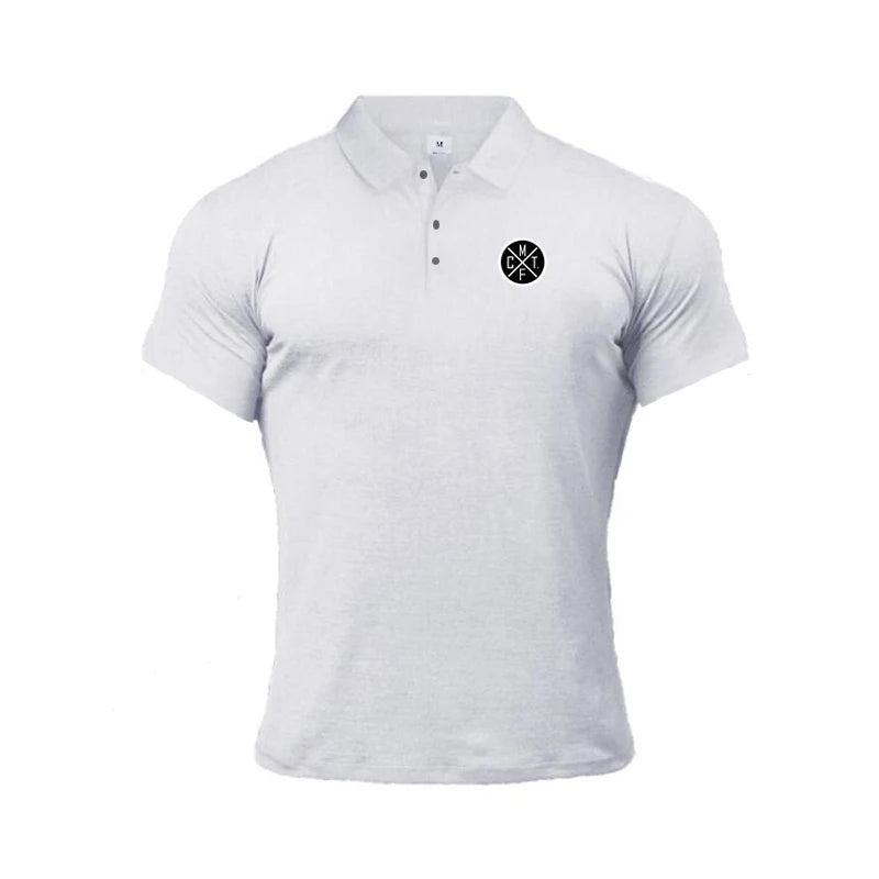 Running Short Sleeve Button Lapels Polo Shirts Men's Fitness Slim Fit Sports Cotton T Shirt Gym Bodybuilding Muscle Clothing