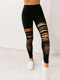 New European And American Solid Color Simple Milk Silk Leggings Nine Points Fashion Tight Black Broken Nine Points Pants Women