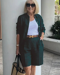 Women's suit long-sleeved shorts suit 2025 spring new women's temperament commuting casual cardigan top shorts two-piece set