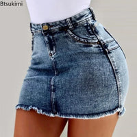 2024 Women's Summer High Waisted Mini Denim Skirt Sexy Ladies Club Party Wear Slim Bodycon Short Jeans Skirt Denim Skirt Female