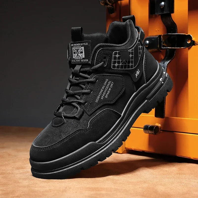 2024 Autumn High-top Work Boots Trend Men's All-match Non-slip Platform Boots Outdoor Comfortable Hiking Shoes Botas Masculino