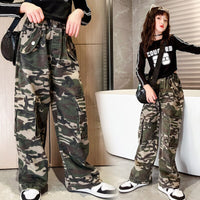 Teenage Girls Cargo Pants Autumn Camouflage Sport Casual Trousers for Children Trendy Cool All-match Loose Kids Pants 12 13 Year