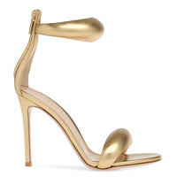 Golden open toed shoes, sexy one-piece belt, summer new high heels, women's slim heels, versatile fashion sandals