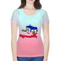 doginthehole Women Fashion Culture Tops Red and Blue Haiti Flag Print Running T-shirt Female Summer Casual Breathable Clothing