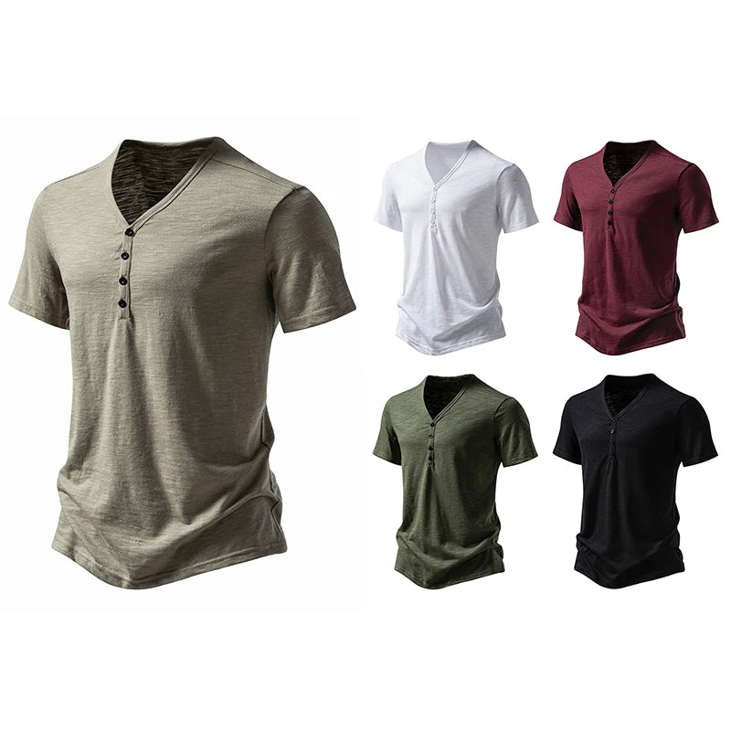 Mens Summer T-shirts Short Sleeve Buttons Men Cotton Henry Tees Shirts Light Male Henley T shirt Shirt T Casual Man Tshirts T62