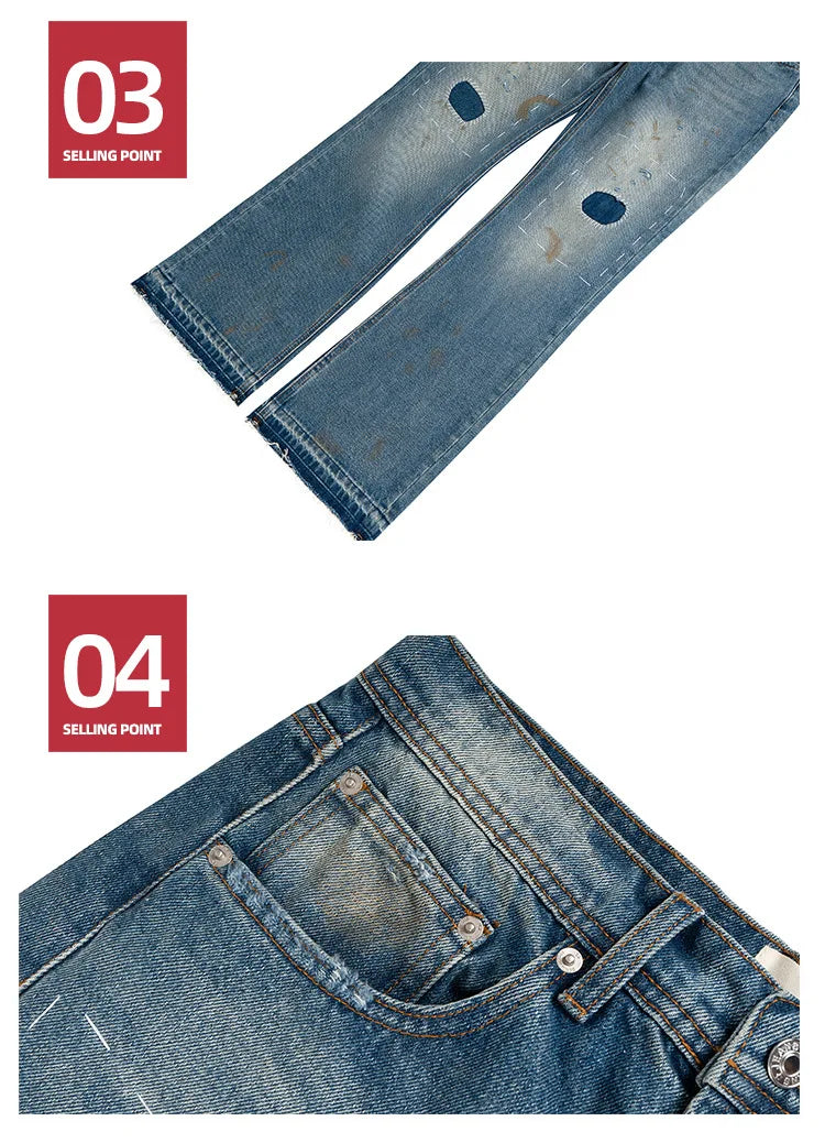 MIJKO Washed Frayed Vintage Jeans Pants Mens Straight Retro Casual Denim Trousers Cargos FJ069