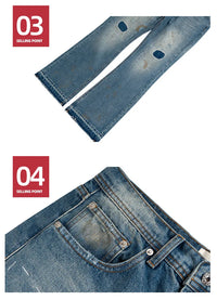 MIJKO Washed Frayed Vintage Jeans Pants Mens Straight Retro Casual Denim Trousers Cargos FJ069