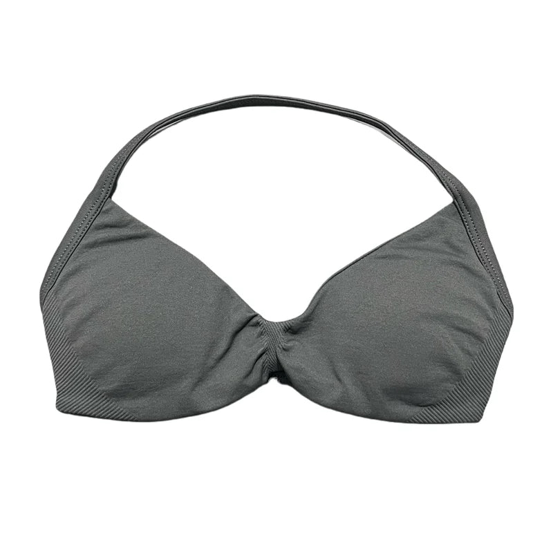 HISTELLO Sports Bra Seamless Halter Thin Strap High Support Scrunch Women Removable Pads Gym Fitness Workout Yoga Clothes