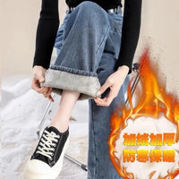Women Warm Wide Leg Jeans High Waist Velvet Vaqueros Casual Thick Baggy Pantalon Korean Fashion Straight Denim Trousers Winter