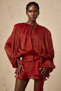 Dresses For Woman French Vestidos Elegant Puff Sleeve Dress Fashionable Loose Lace-up Solid Color Leace-up Simple Style Trendy