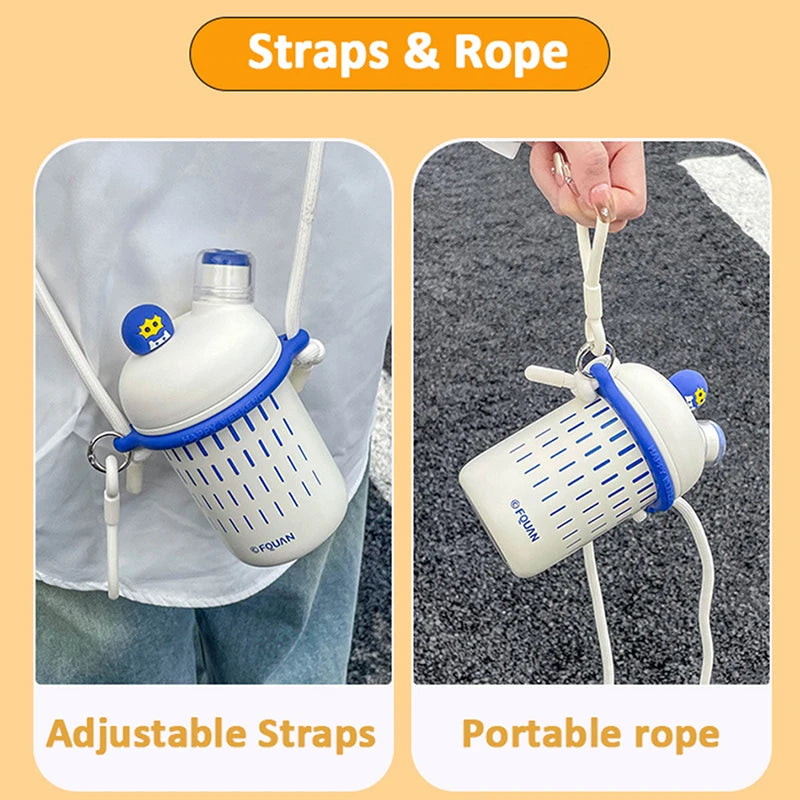 Cartoon Cute Stainless Steel Insulation Water Bottle Outdoor Double Drink Thermos Cup Portable Children Vacuum Straw Thermal Cup