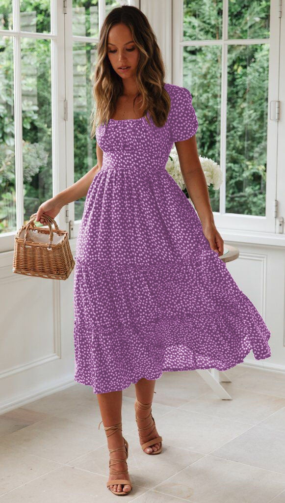 Vestidos Vintage Vintage Print Puff Sleeve summer Beach sweet dresses Casual Square collar floral maxi long dress 2022 festa