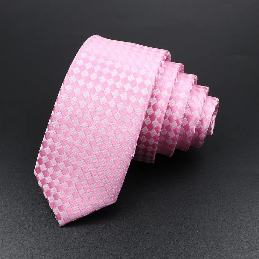 Men's Classic Skinny Stripe Necktie Red Navy Blue Ties Jacquard Woven Solid Plaid Dots Tie Daily Wear Cravat Wedding Party Gift