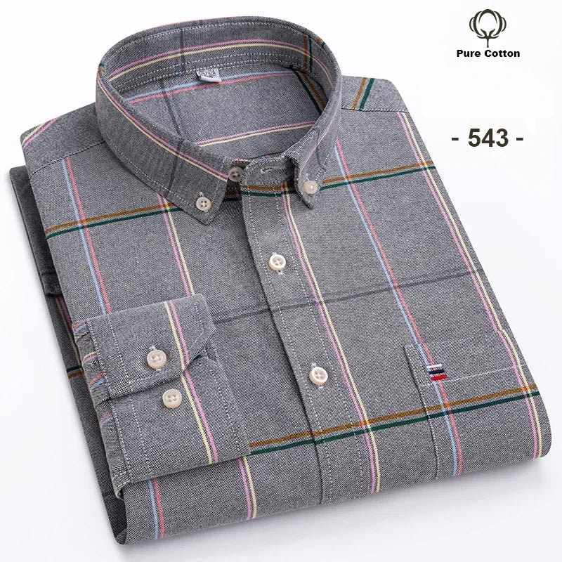 New in shirt Plus size 7xl 100%cotton Oxford long-sleeve shirts for man slim fit formal plain shirt plaid office elegant clothes