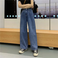 2025 New Wide-leg Jeans for Women, Slim and Versatile Retro Korean Version Loose Student High Waist Straight-tight Dad Pants