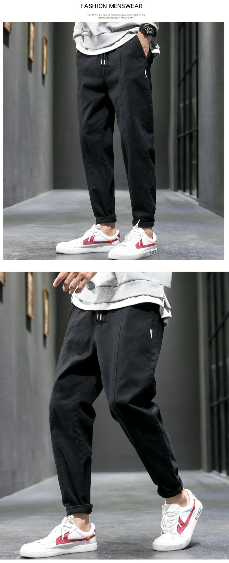 Men's Casual Jeans Pure Cotton Straight Workwear Korean Style Trendy Versatile Ties Sports Pants