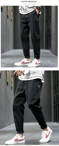 Men's Casual Jeans Pure Cotton Straight Workwear Korean Style Trendy Versatile Ties Sports Pants