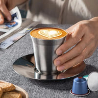 Double Wall Insulated Stainless Steel Espresso Cup Capsule Coffee Mug Metal Drinking Demitasse Cup For Home Indoor or Outdoor