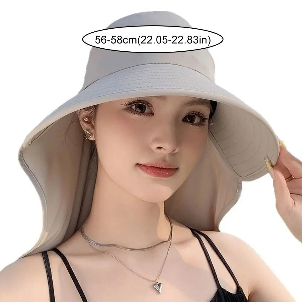 Fashion Summer Women Sun Hat Empty Top 50+ UPF Wide Brim Bucket Hat UV Protection Fishing Cycling Neck Cover Cap Ladies/Girls