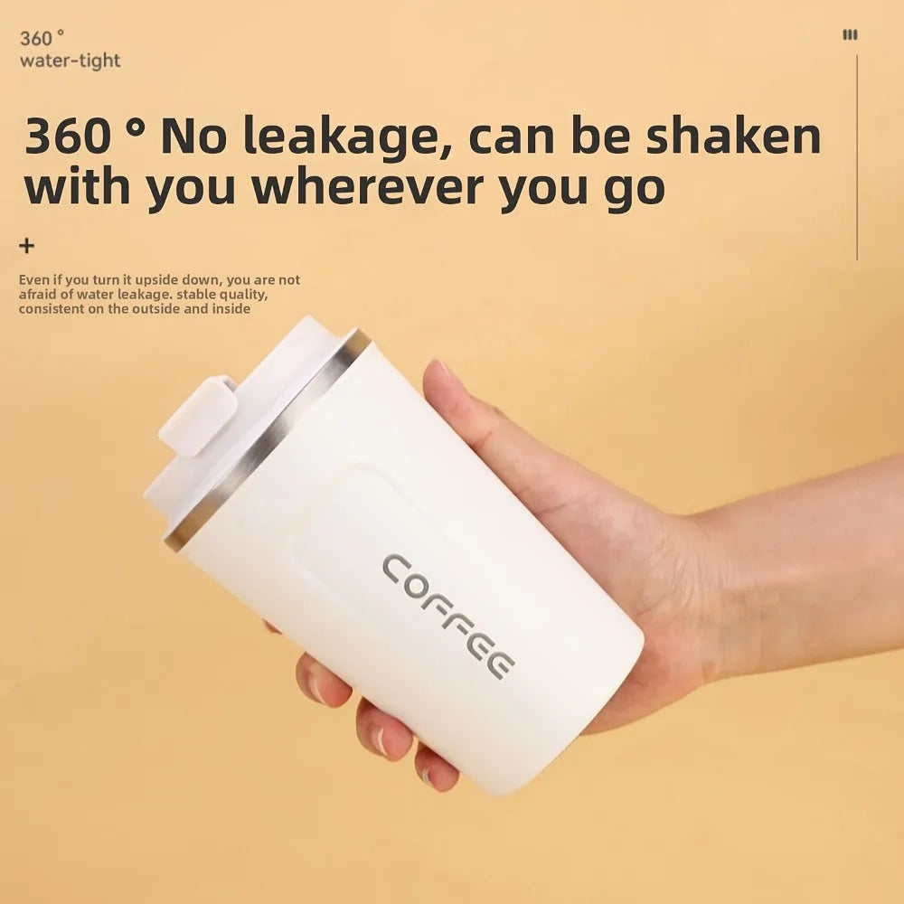 Durable Vacuum Insulated Coffee Travel Cup Stainless Steel Thermos Leak Proof Double Wall Matte Design Keeps Drinks Hot Cold