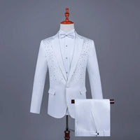 2025 New Black and White Hot Diamond Suits for Men 2-piece,Male Group Chorus/Singer Host/Anchor Dress Performance MC Blazer+Pant