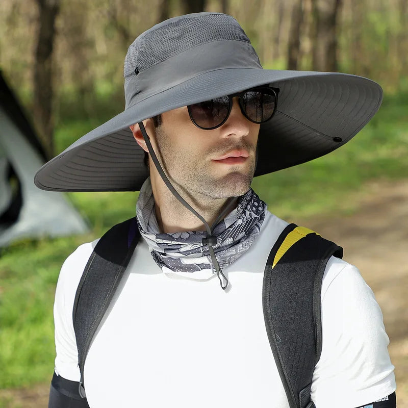 Men's Sun Hat With 15cm Wide Brim UPF 50+ Outdoor Cap for Hiking Fishing Camping Traveling Quick Dry Beach Fisherman Hat