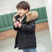 -30℃ Winter Kids Thick Warm Jacket Children Padded Plus Velvet Parkas Coat Boys Girls Fur Collar Hooded Cotton Clothes Outerwear