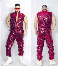 Reflective Laser Sequins Sleeveless Jumpsuit Mirror Overalls Men Singer Bar Nightclub Hip Hop Dance Costume Sexy DJ Stage Wear