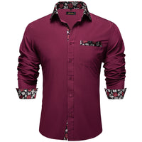 Luxury White Red Dress Shirts for Men Clothing Long Sleeve Tuxedo Social Casual Splicing Paisley Collar Cuff Mens Shirt