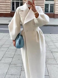 Winter Coat For Women Fashion Solid Loose Lapel Double Breasted Trench Vintage Long Sleeve Jackets Warm Thick Woman New In Coats