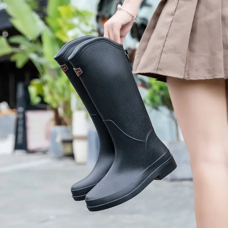 Women's Fashion Rainboots Classic British Commuter Water Boots High Rubber Non-slip Shoes Rain Boots Women