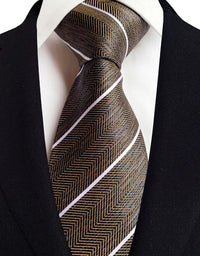 Luxury 8CM Mens Necktie Brown Orange Color Dot Stripes Ties For Man Groom Jacquard Woven Neck Tie For Business Wedding Party