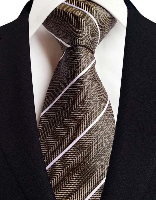 Luxury 8CM Mens Necktie Brown Orange Color Dot Stripes Ties For Man Groom Jacquard Woven Neck Tie For Business Wedding Party