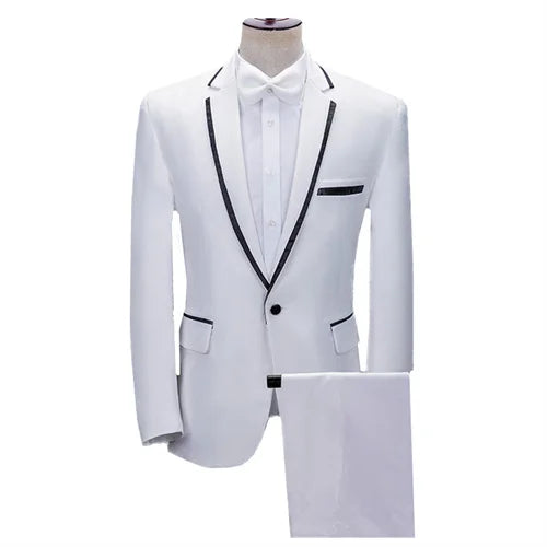 (Jacket+Pants) Men Fashion Wedding Banquet Party Flower Suits Singer Pianist Stage Performance Splicing Dress Blazer and Trouser