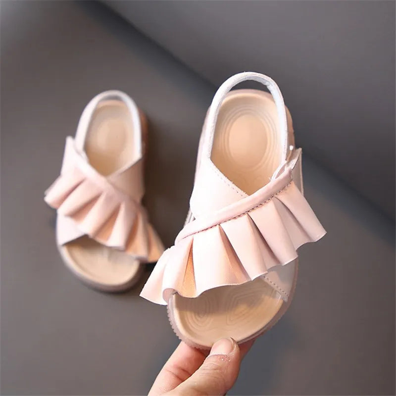 GT-CECD Sandals For Girls 2023 Summer Toddler Kids Shoes Leather Cute Ruffles Soft Sole Fashion Baby Children Sandals EU 21-30