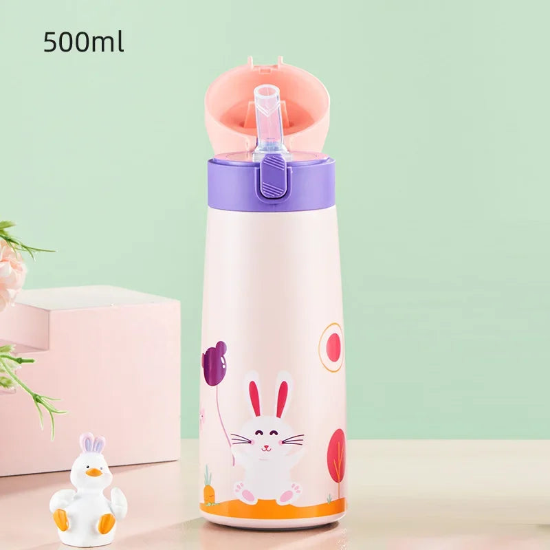 Stainless Steel Straw Insulated Cup with Box Cartoon Leak Proof Vacuum Bottle Children's Insulated Water Bottle Insulated Cup