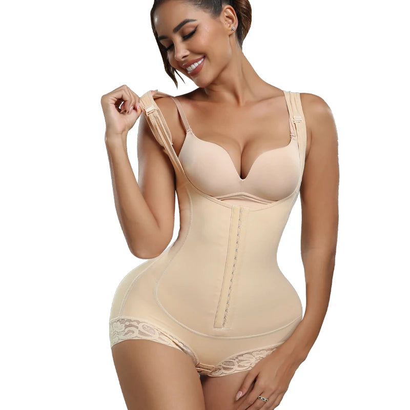 Postpartum Bodysuit Shapewear Women Tummy Control Butt Lifter Faja Body Shaper Open Crotch With Hooks Design