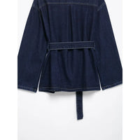 DUOPERI Women Fashion 2 Pieces Sets With Belt Denim  Jackets & Vintage Front Zipper Jeans Trousers Feamle Chic Lady Pants Sets