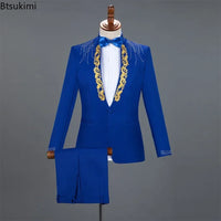2025 Men's Stage Costume Suit Sets 2PCS Fashion Luxury One Button Sequin Embroidery Suit Jacket+Pants Male Singer Host Clothes