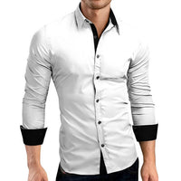 Business Dress Men Shirt Contrast Color Single-breasted Turn-down Collar Bright White Male Shirt for Work