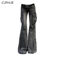 CJFHJE American Retro Bell Bottoms Washed Black Low Waist Slim Flare Jeans Women Fashion Cozy Denim Trousers Hiphop High Street