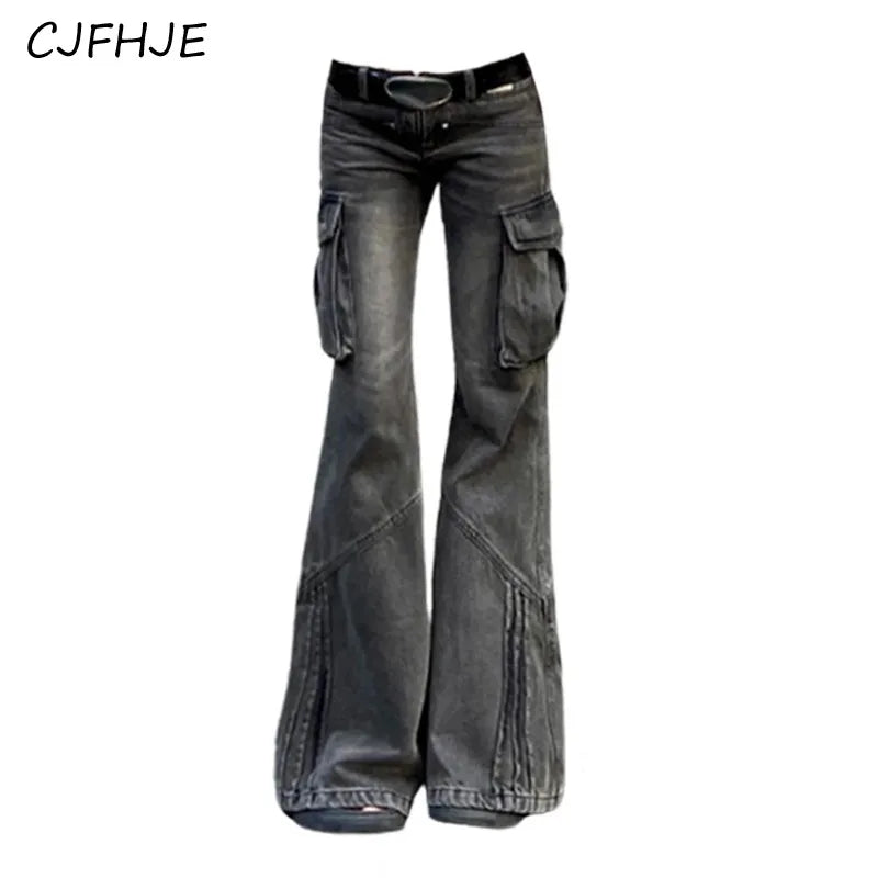 CJFHJE American Retro Bell Bottoms Washed Black Low Waist Slim Flare Jeans Women Fashion Cozy Denim Trousers Hiphop High Street