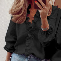 Spring and summer new long sleeved ruffled shirt women's shirt