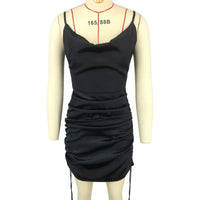 Josiaoprah Satin Mini Summer Dress Women Ruched Pleated Sleeveless Short Beach Dress Drawstring Casual Dress Female Vestidos