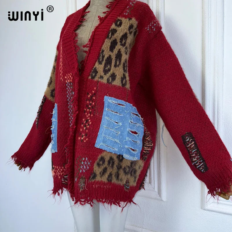 WINYI Make old holes and knit winter cardigan woman kimono party dress vintage abaya dubai luxur winter outfits for women coat